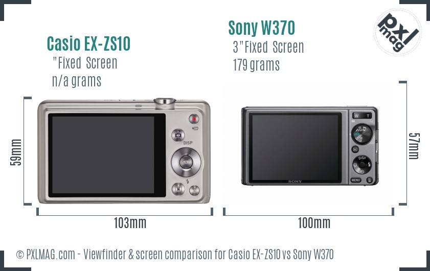 Casio EX-ZS10 vs Sony W370 Screen and Viewfinder comparison