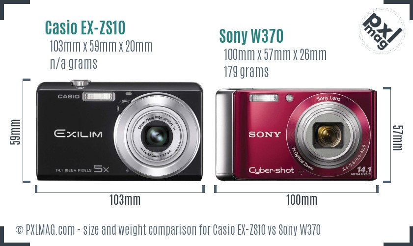 Casio EX-ZS10 vs Sony W370 size comparison