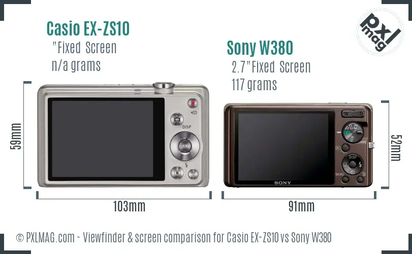 Casio EX-ZS10 vs Sony W380 Screen and Viewfinder comparison