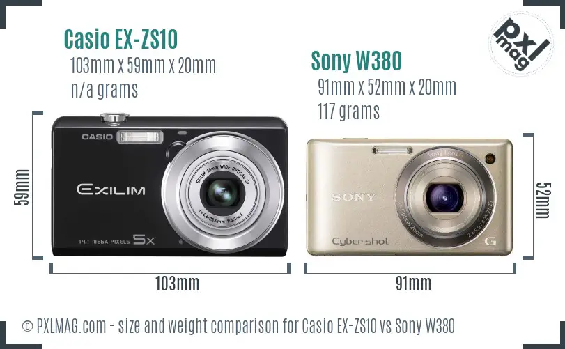 Casio EX-ZS10 vs Sony W380 size comparison