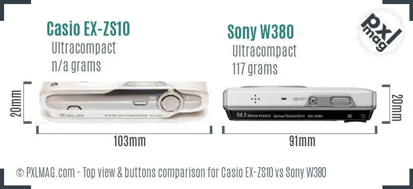 Casio EX-ZS10 vs Sony W380 top view buttons comparison