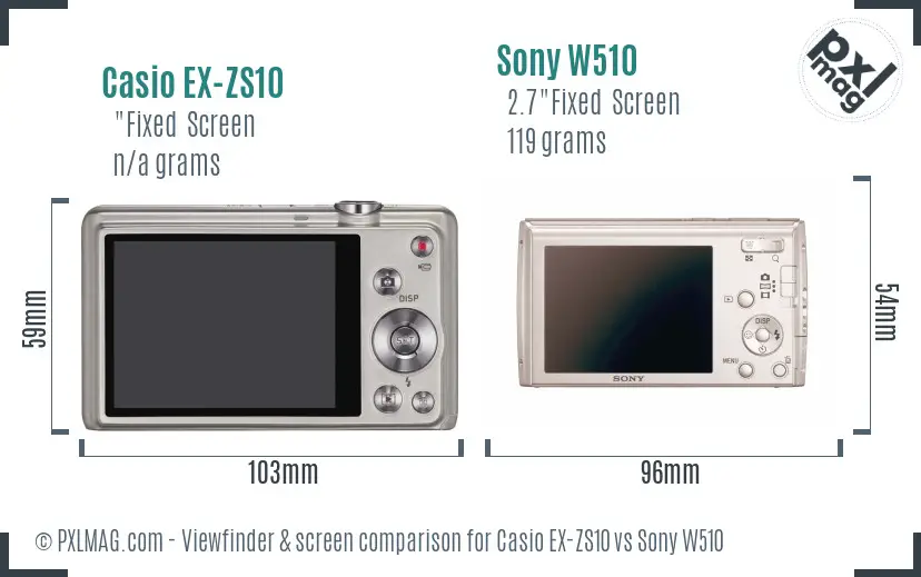 Casio EX-ZS10 vs Sony W510 Screen and Viewfinder comparison
