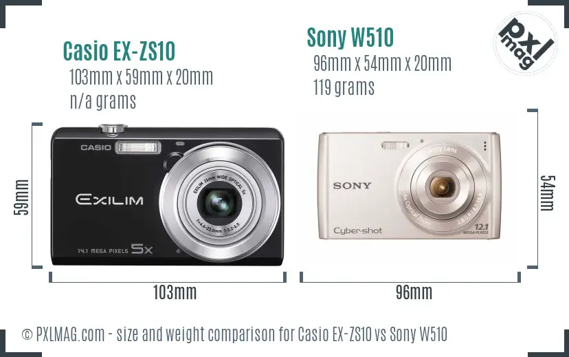 Casio EX-ZS10 vs Sony W510 size comparison