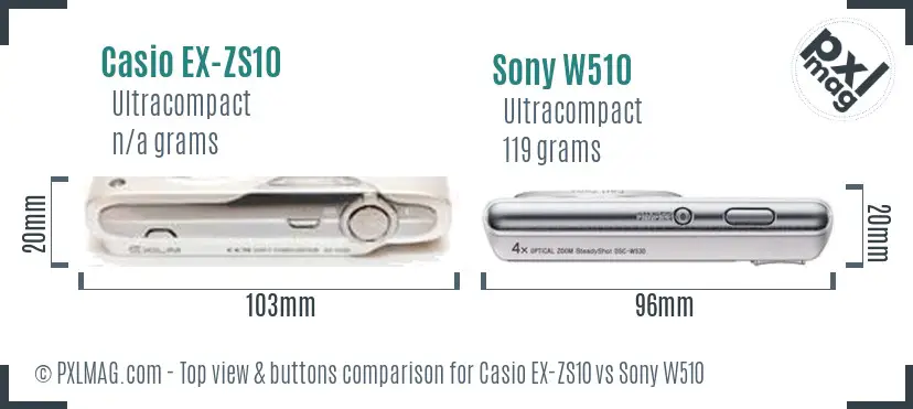 Casio EX-ZS10 vs Sony W510 top view buttons comparison