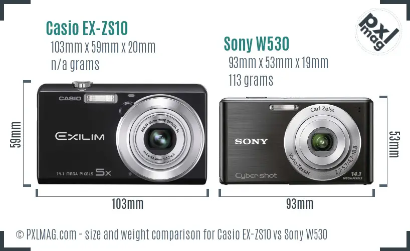 Casio EX-ZS10 vs Sony W530 size comparison Casio EX-ZS10 vs Sony W530 size comparison