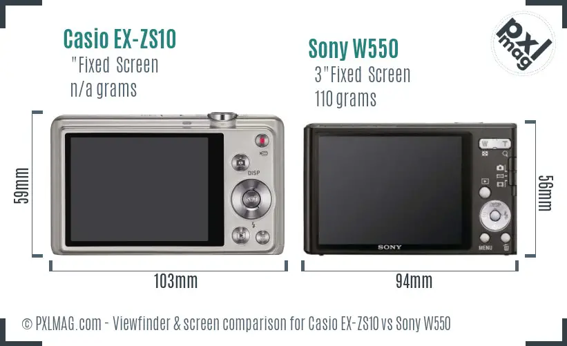 Casio EX-ZS10 vs Sony W550 Screen and Viewfinder comparison