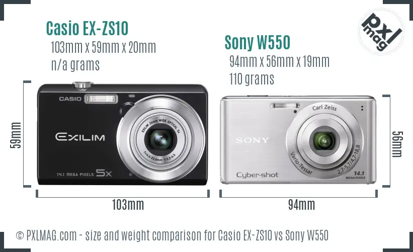 Casio EX-ZS10 vs Sony W550 size comparison