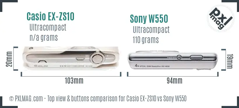 Casio EX-ZS10 vs Sony W550 top view buttons comparison