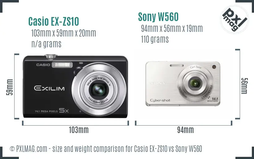 Casio EX-ZS10 vs Sony W560 size comparison Casio EX-ZS10 vs Sony W560 size comparison