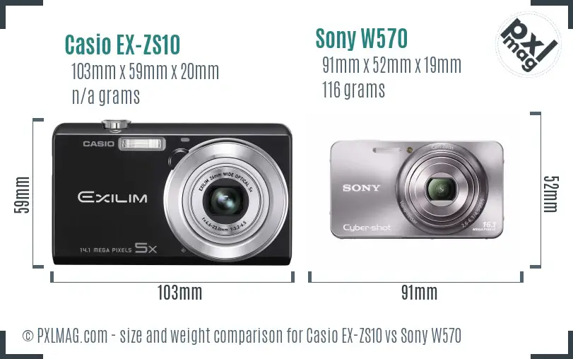 Casio EX-ZS10 vs Sony W570 size comparison