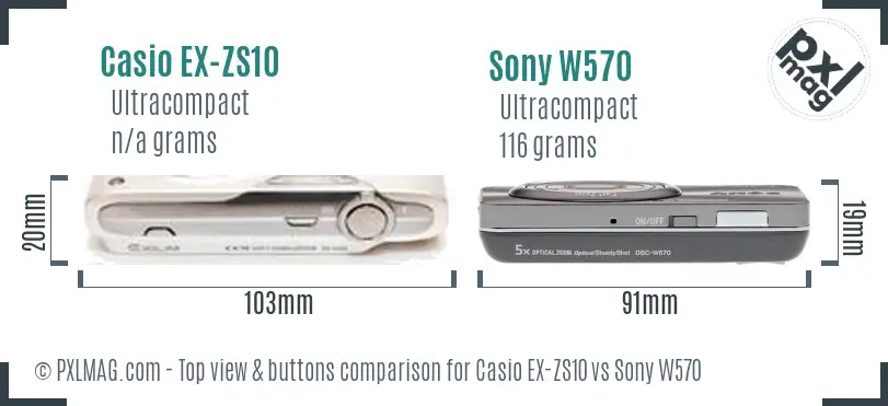 Casio EX-ZS10 vs Sony W570 top view buttons comparison