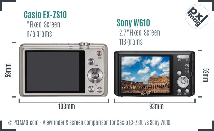 Casio EX-ZS10 vs Sony W610 Screen and Viewfinder comparison