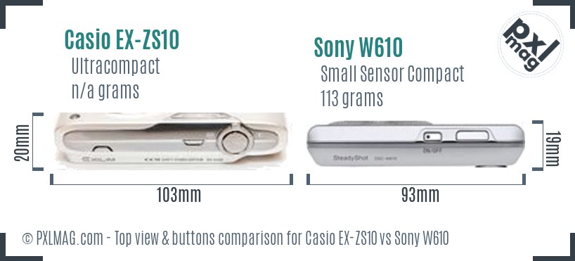 Casio EX-ZS10 vs Sony W610 top view buttons comparison