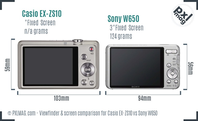 Casio EX-ZS10 vs Sony W650 Screen and Viewfinder comparison