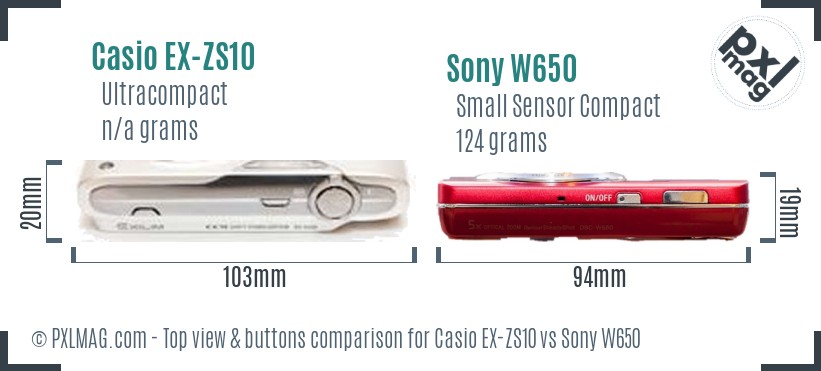 Casio EX-ZS10 vs Sony W650 top view buttons comparison