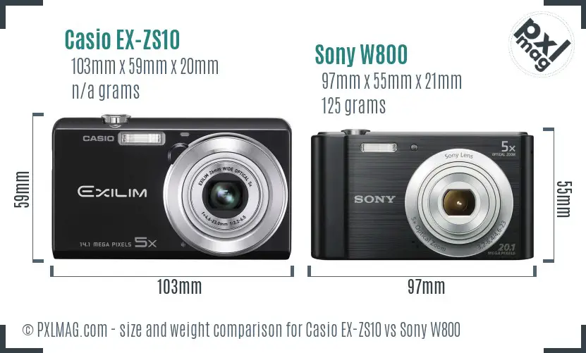 Casio EX-ZS10 vs Sony W800 size comparison