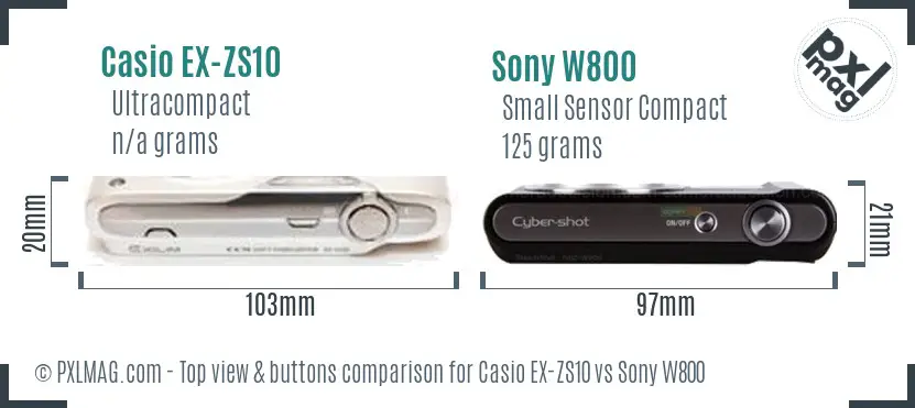 Casio EX-ZS10 vs Sony W800 top view buttons comparison