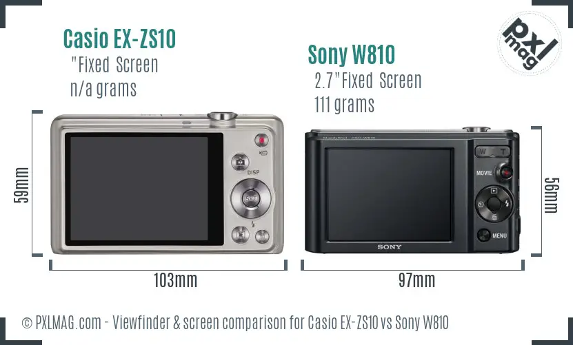 Casio EX-ZS10 vs Sony W810 Screen and Viewfinder comparison