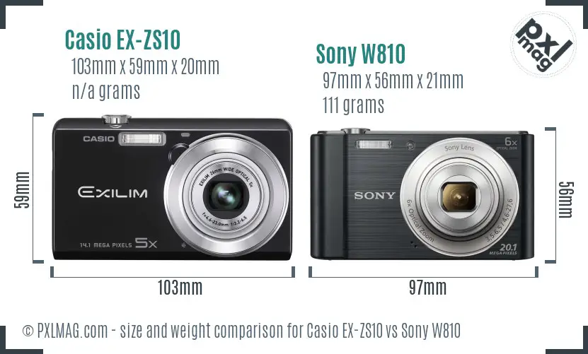 Casio EX-ZS10 vs Sony W810 size comparison