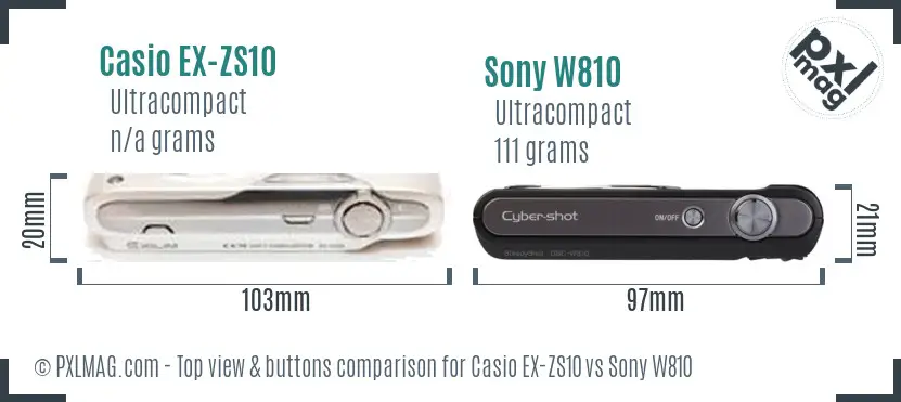 Casio EX-ZS10 vs Sony W810 top view buttons comparison