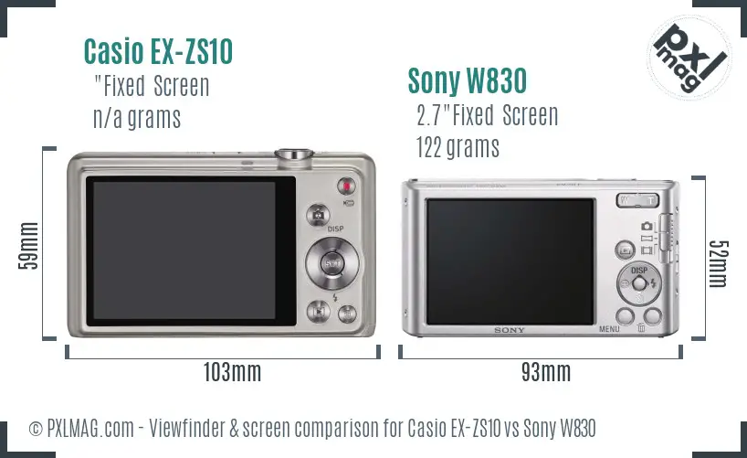 Casio EX-ZS10 vs Sony W830 Screen and Viewfinder comparison