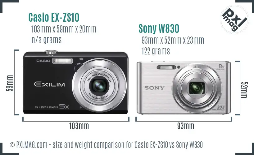 Casio EX-ZS10 vs Sony W830 size comparison