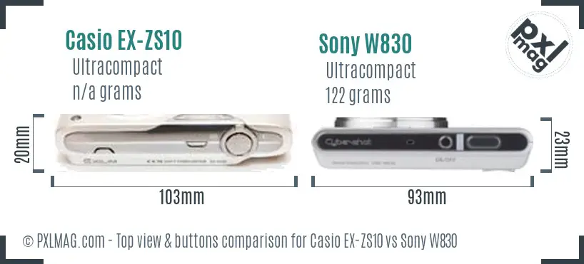 Casio EX-ZS10 vs Sony W830 top view buttons comparison