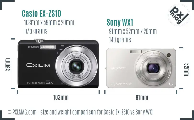 Casio EX-ZS10 vs Sony WX1 size comparison