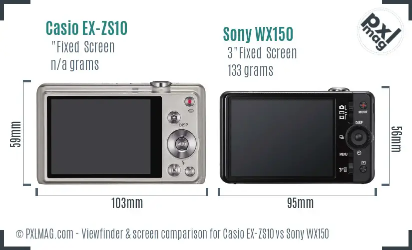 Casio EX-ZS10 vs Sony WX150 Screen and Viewfinder comparison