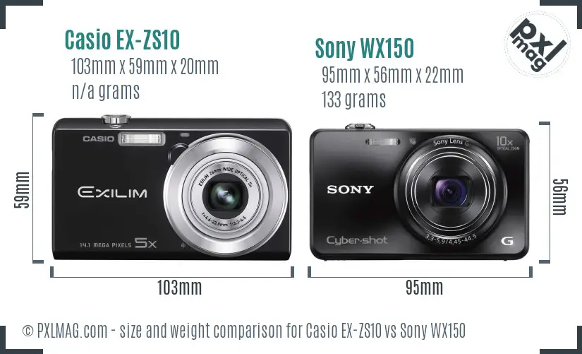 Casio EX-ZS10 vs Sony WX150 size comparison