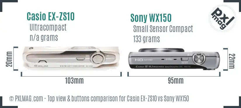 Casio EX-ZS10 vs Sony WX150 top view buttons comparison
