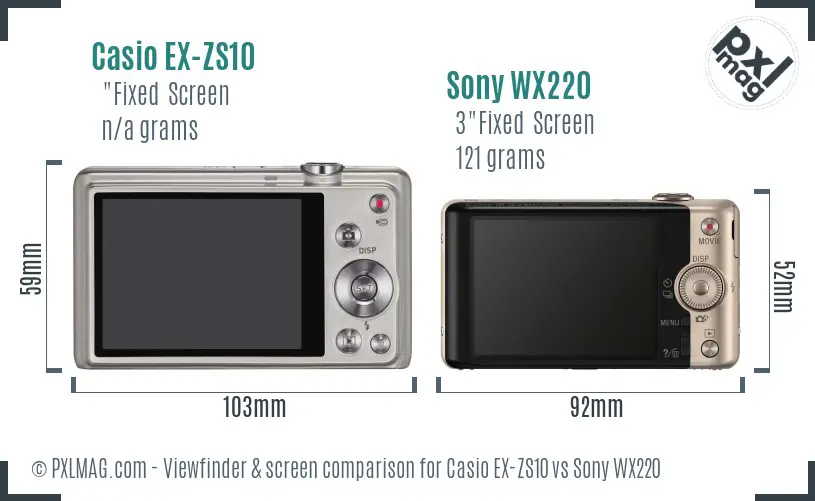 Casio EX-ZS10 vs Sony WX220 Screen and Viewfinder comparison