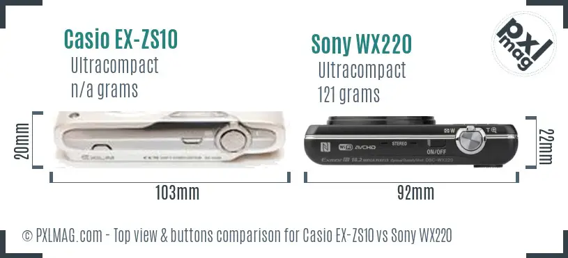 Casio EX-ZS10 vs Sony WX220 top view buttons comparison