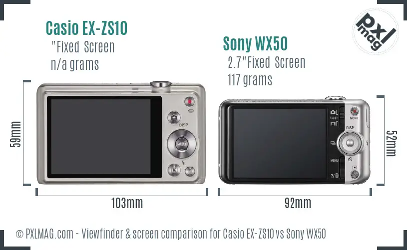 Casio EX-ZS10 vs Sony WX50 Screen and Viewfinder comparison