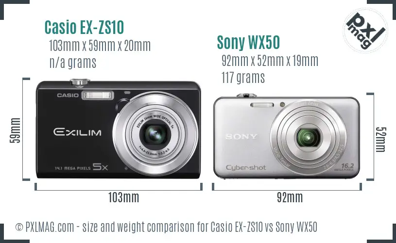 Casio EX-ZS10 vs Sony WX50 size comparison