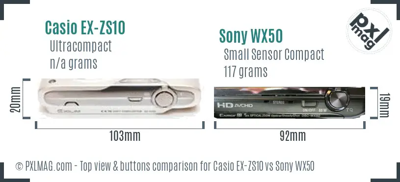Casio EX-ZS10 vs Sony WX50 top view buttons comparison