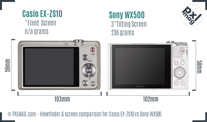 Casio EX-ZS10 vs Sony WX500 Screen and Viewfinder comparison