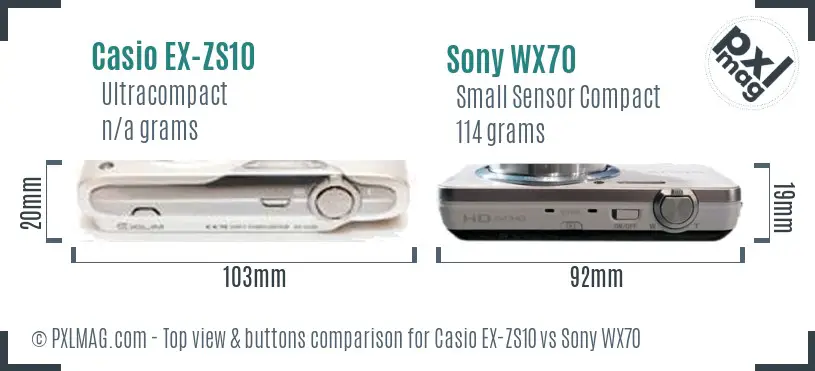 Casio EX-ZS10 vs Sony WX70 top view buttons comparison Casio EX-ZS10 vs Sony WX70 top view buttons comparison