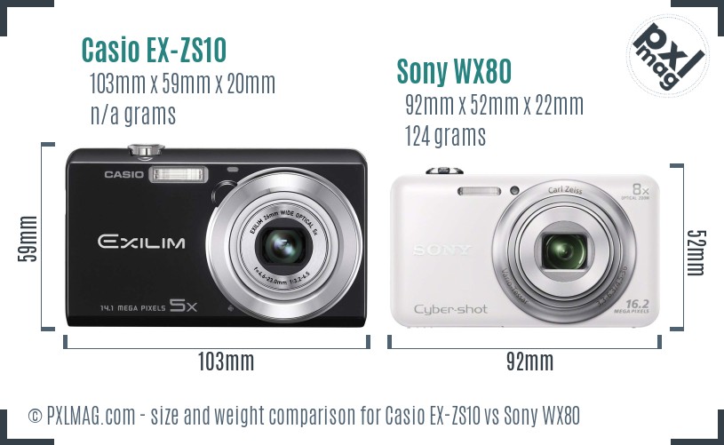 Casio EX-ZS10 vs Sony WX80 size comparison