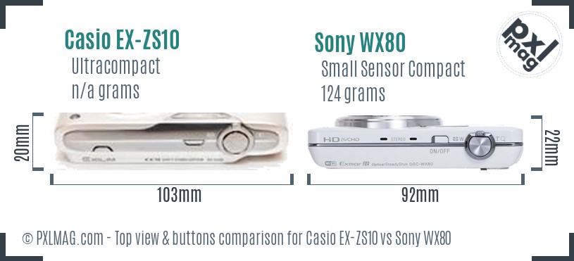 Casio EX-ZS10 vs Sony WX80 top view buttons comparison