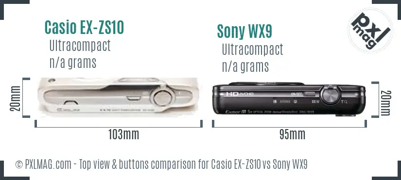 Casio EX-ZS10 vs Sony WX9 top view buttons comparison Casio EX-ZS10 vs Sony WX9 top view buttons comparison