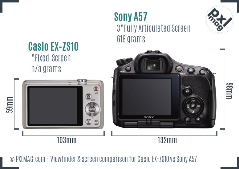 Casio EX-ZS10 vs Sony A57 Screen and Viewfinder comparison