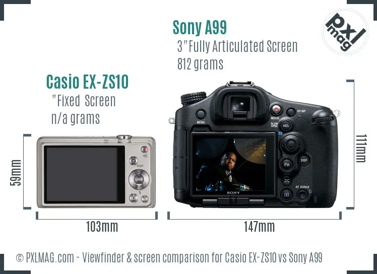 Casio EX-ZS10 vs Sony A99 Screen and Viewfinder comparison Casio EX-ZS10 vs Sony A99 Screen and Viewfinder comparison