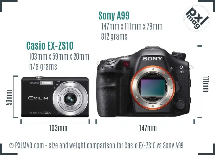 Casio EX-ZS10 vs Sony A99 size comparison Casio EX-ZS10 vs Sony A99 size comparison