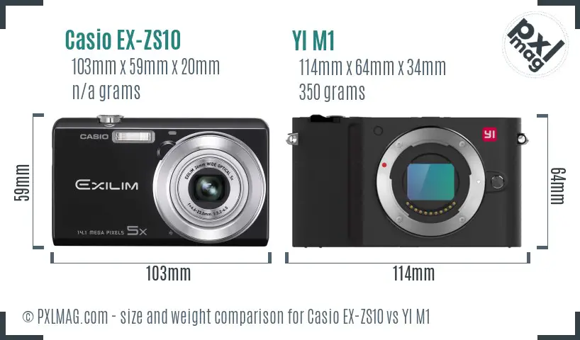 Casio EX-ZS10 vs YI M1 size comparison