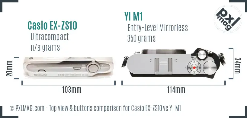 Casio EX-ZS10 vs YI M1 top view buttons comparison