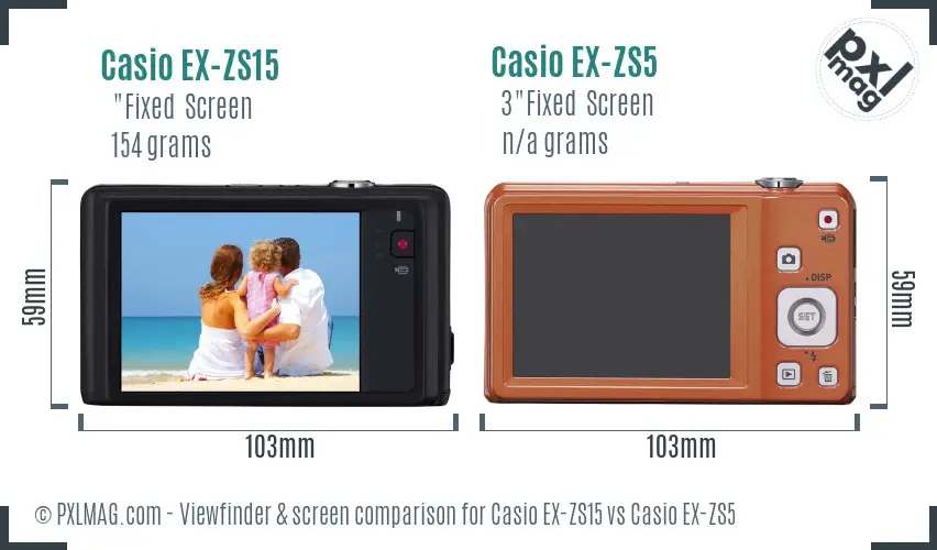 Casio EX-ZS15 vs Casio EX-ZS5 Screen and Viewfinder comparison
