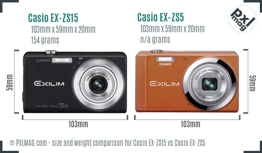 Casio EX-ZS15 vs Casio EX-ZS5 size comparison