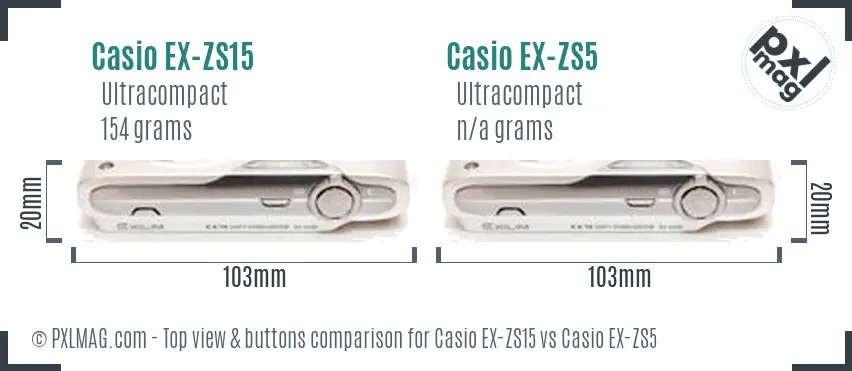 Casio EX-ZS15 vs Casio EX-ZS5 top view buttons comparison