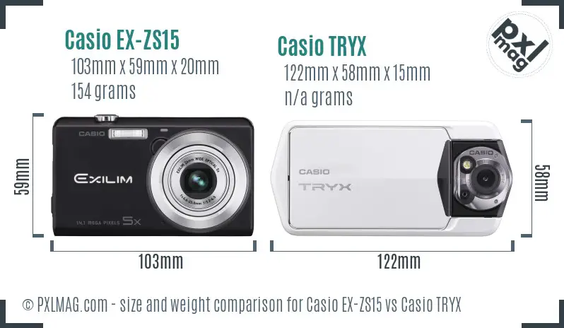 Casio EX-ZS15 vs Casio TRYX size comparison